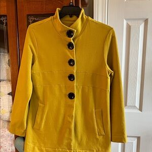 Neon Buddha Mustard Trench Coat with Black Buttons